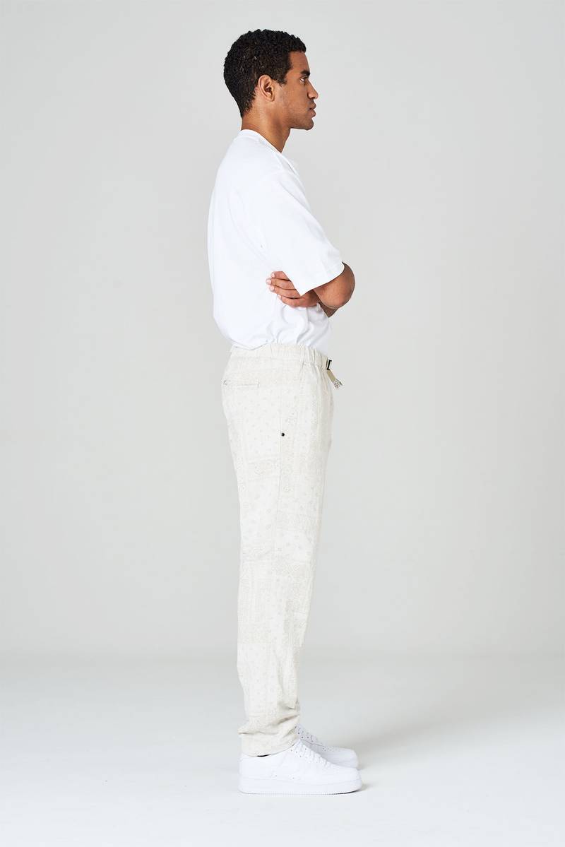 White sand Pantaloni in tela misto cotone-lino stampa bandana Vendita Economica