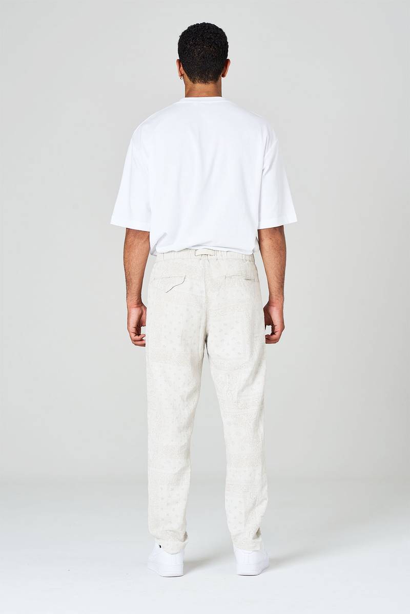 White sand Pantaloni in tela misto cotone-lino stampa bandana Vendita Economica