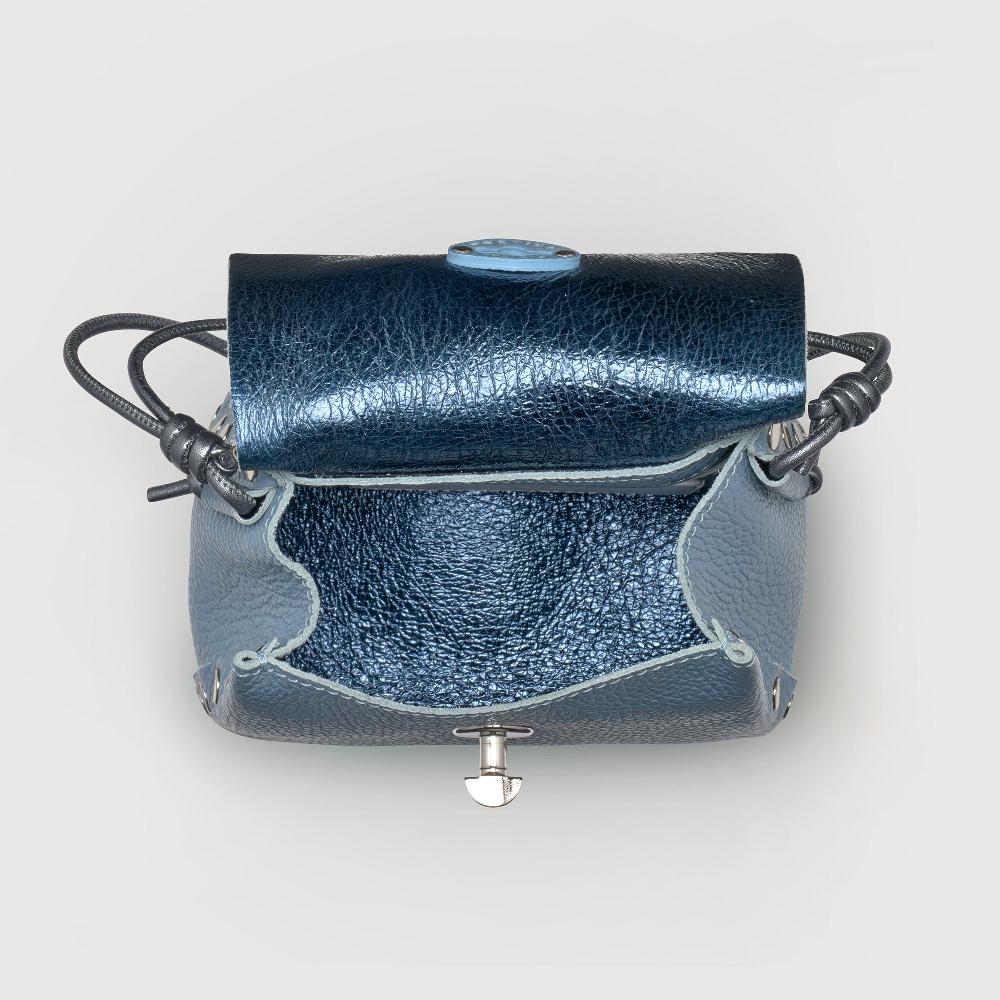 Zanellato BORSA POSTINA® SUPER BABY IN PELLE LAMINATA BLUE CARTA DA ZUCCHERO | Zanellato Spedizione Gratuita