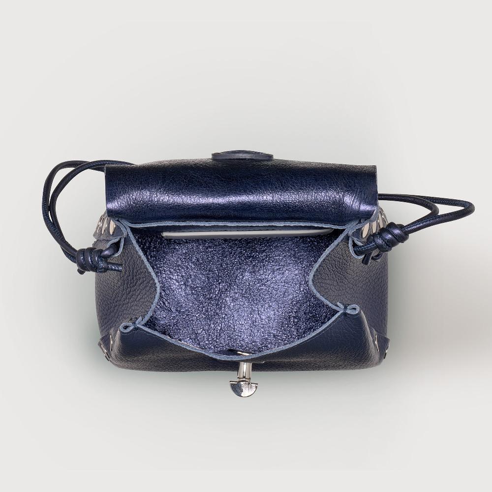 Zanellato BORSA POSTINA® SUPER BABY IN PELLE LAMINATA BLUE NAVY SAVOIA | Zanellato Pezzi Unici