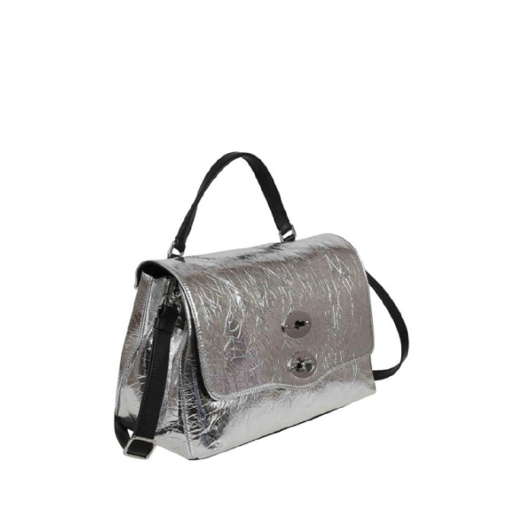 Zanellato BORSA POSTINA® SMALL IN PELLE LAMINATA GREY ARGENTO | Zanellato In Vendita