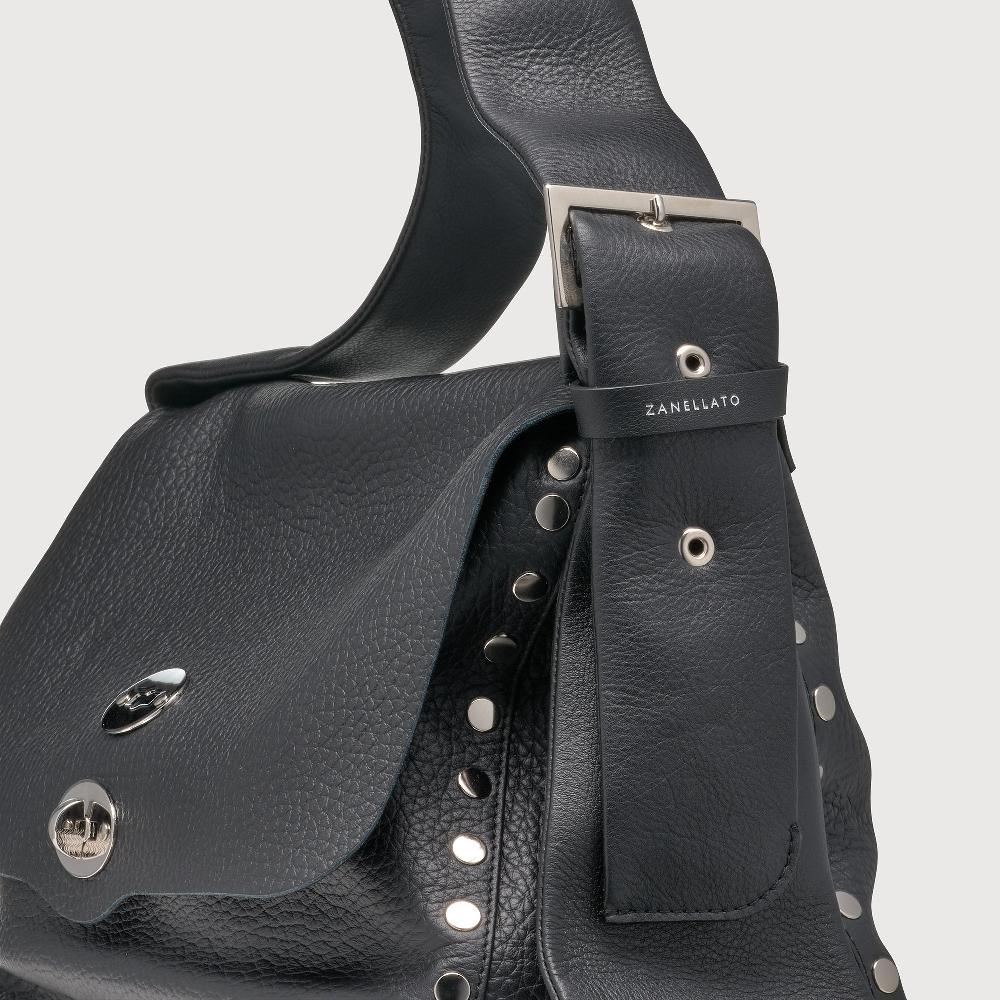 Zanellato BORSA POSTINA® MEDIUM IN PELLE MARTELLATA BLACK NERO | Zanellato Online