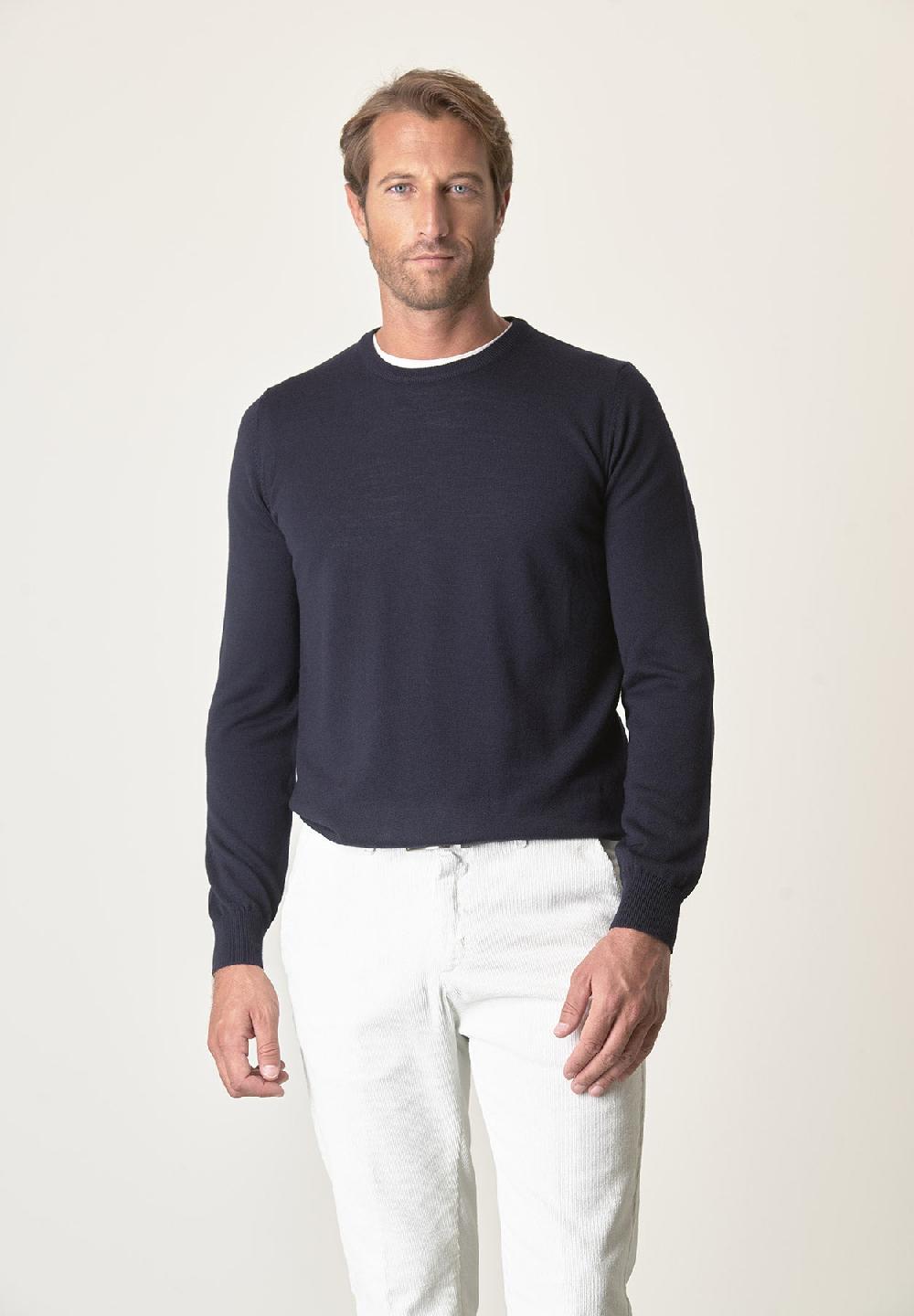 Angelico Girocollo blu lana merinos extrafine Online