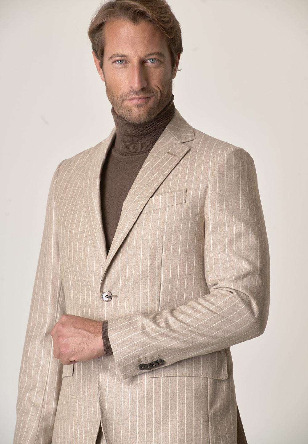 Angelico Abito beige gessato flanella lana vergine custom fit Moda