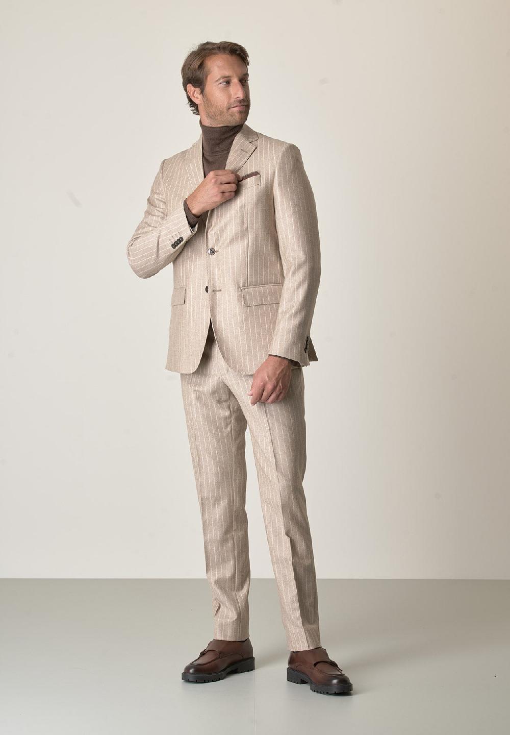 Angelico Abito beige gessato flanella lana vergine custom fit Moda