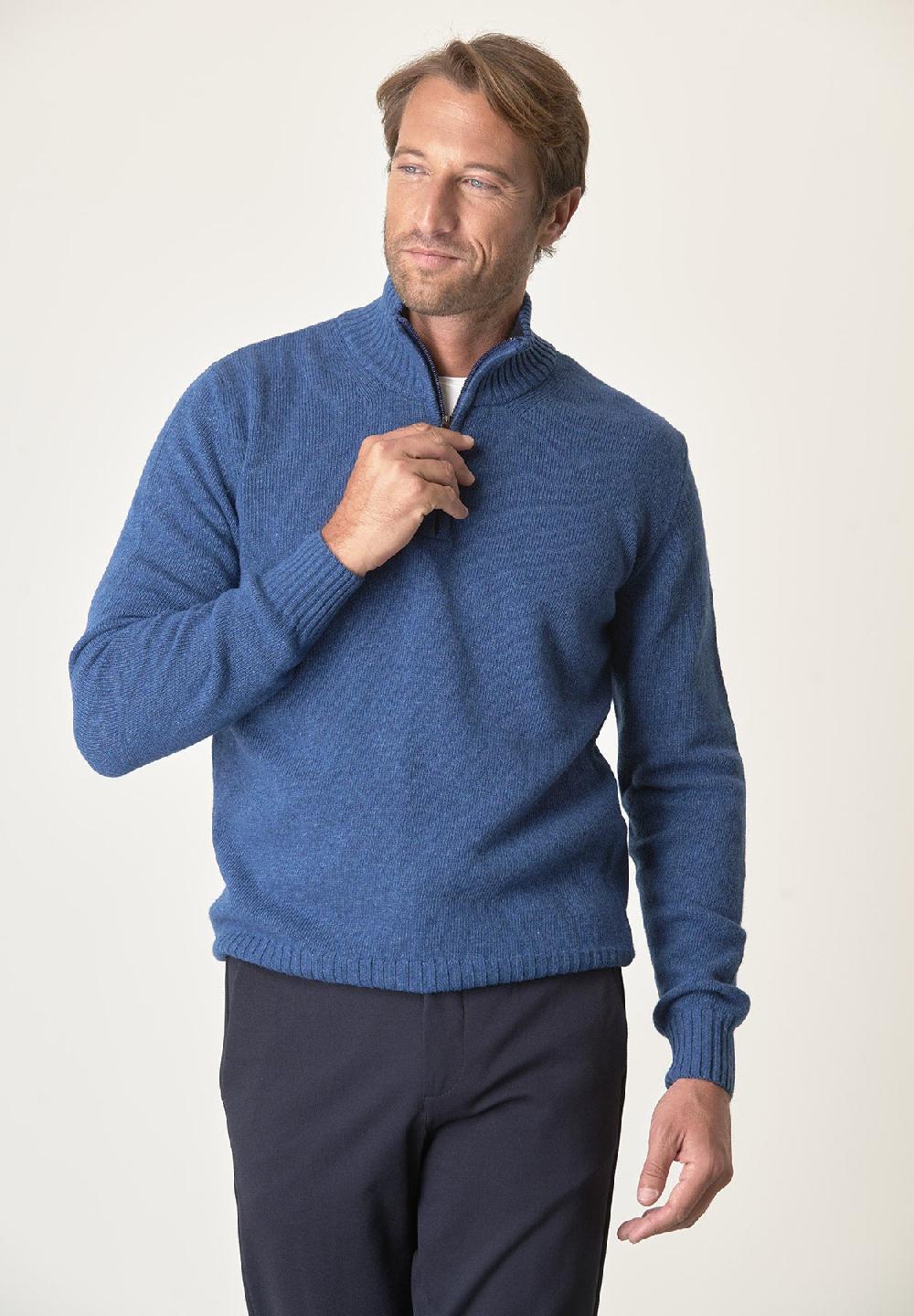 Angelico Lupetto zip blu denim misto lana Italia