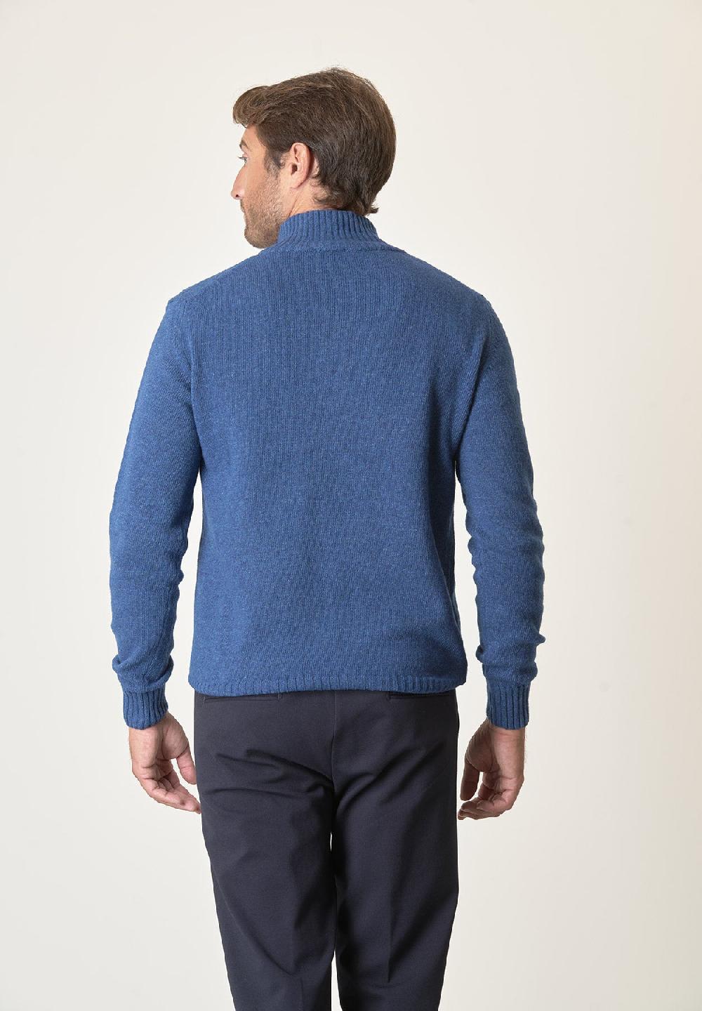 Angelico Lupetto zip blu denim misto lana Italia