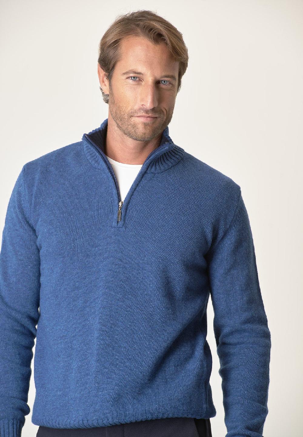 Angelico Lupetto zip blu denim misto lana Italia