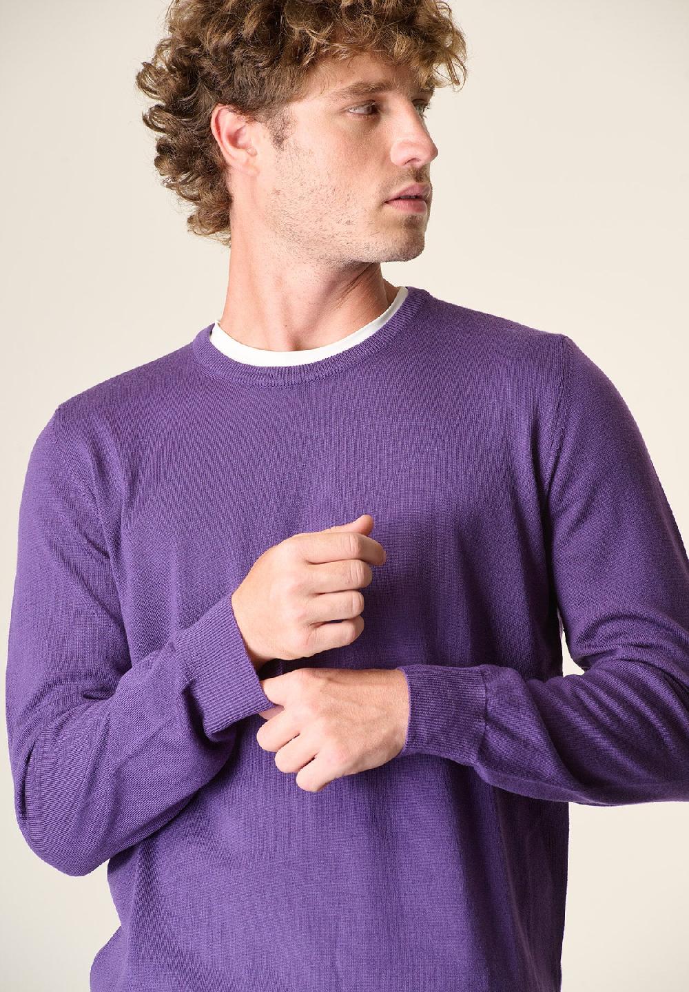 Angelico Girocollo viola lana merinos extrafine Nuovo