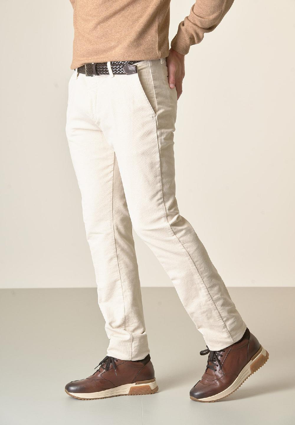 Angelico Pantalone gesso fustagno jacquard cotone slim fit Soddisfazione Garantita