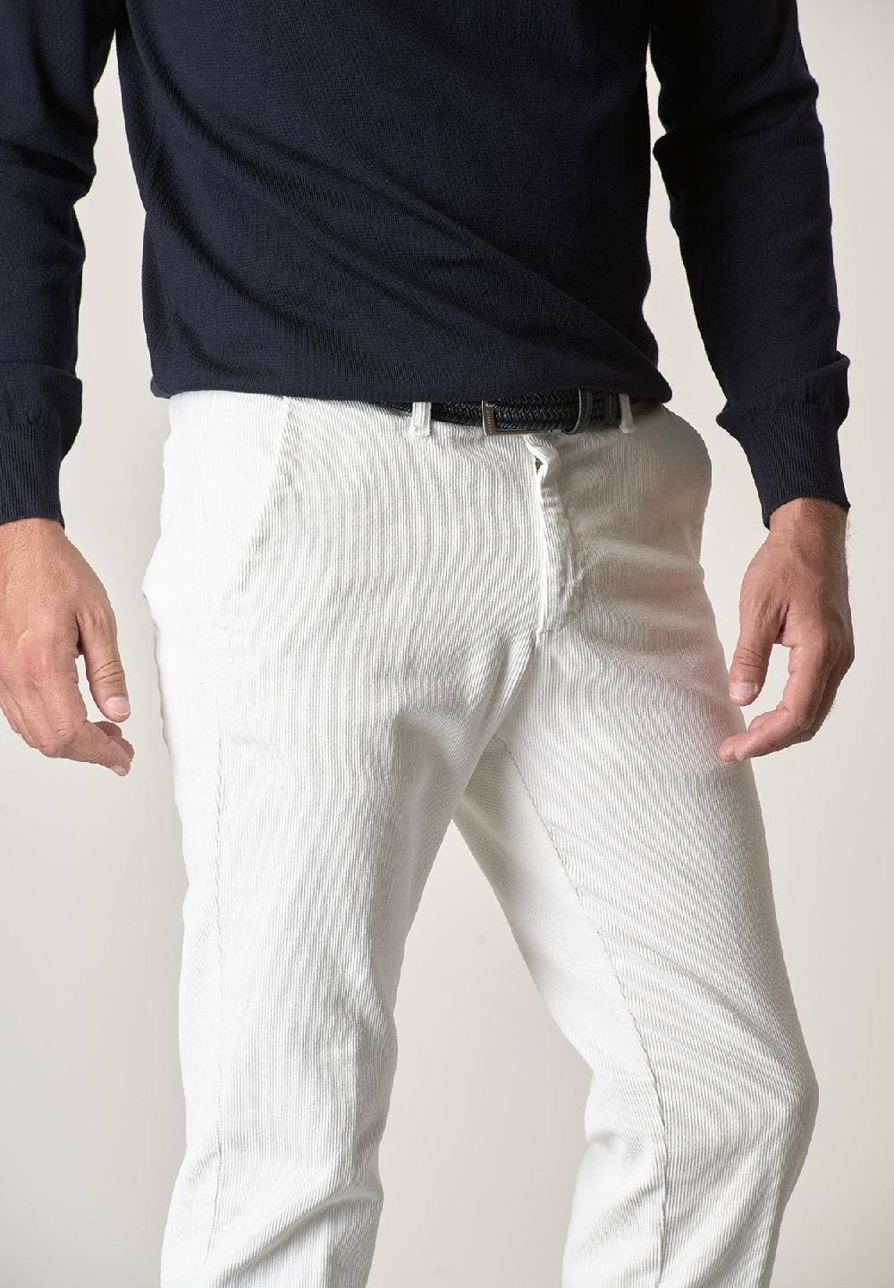 Angelico Pantalone panna velluto cotone stretch slim fit Consegna Veloce