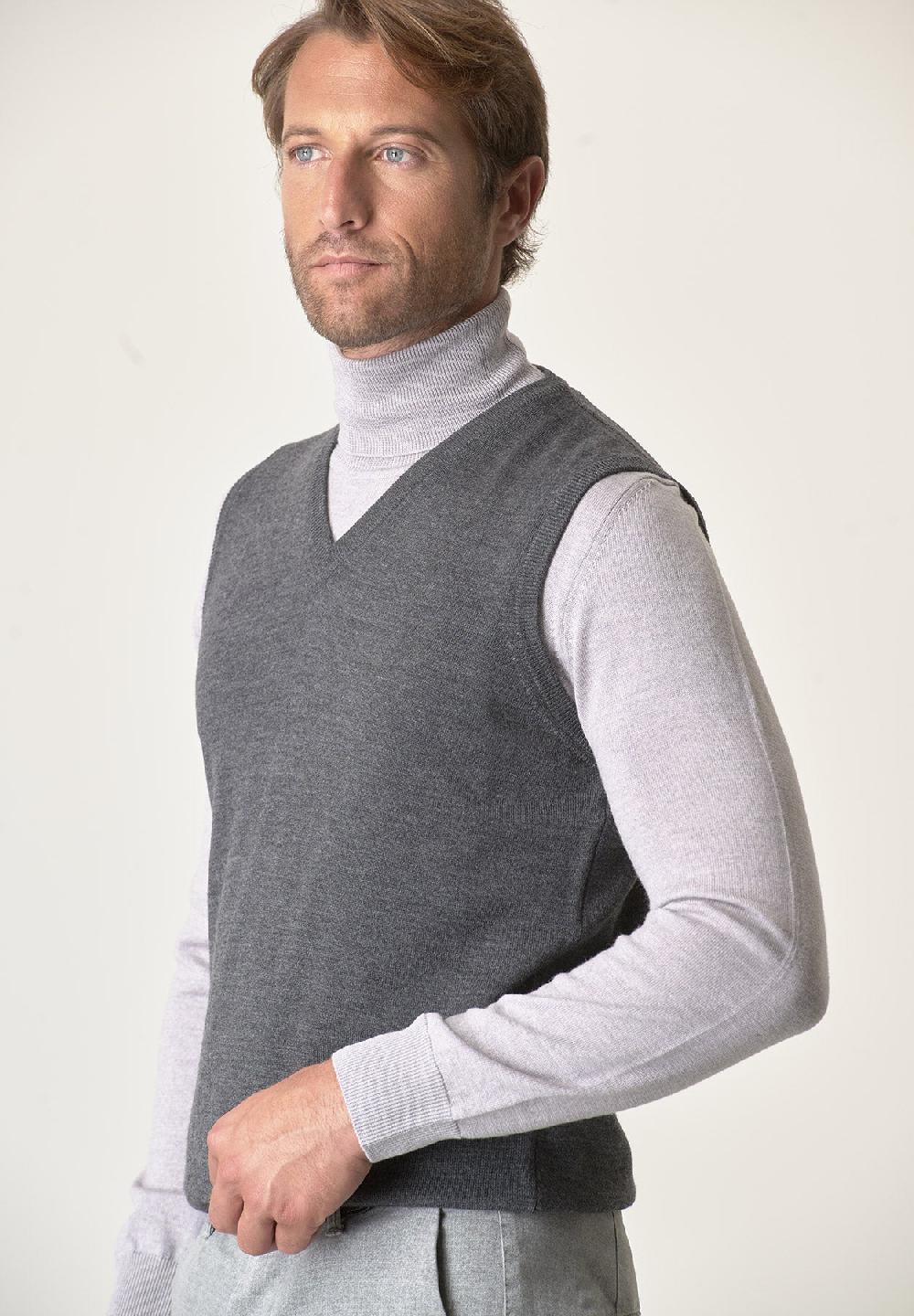 Angelico Gilet grigio scuro lana merinos extrafine Fino Al -60%