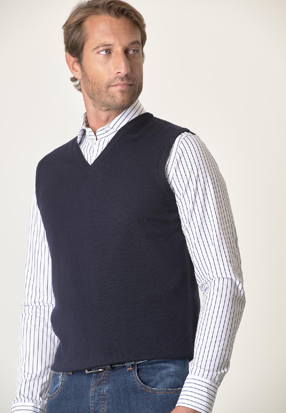 Angelico Gilet blu lana merinos extrafine Convenienza