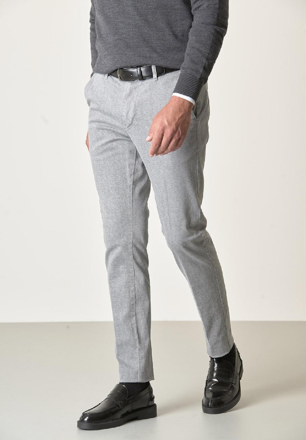Angelico Pantalone grigio perla effetto lana cotone stretch slim fit Sconto