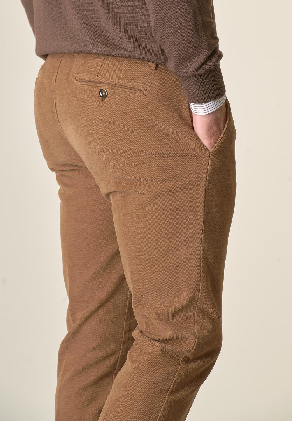 Angelico Pantalone cammello fustagno jacquard cotone slim fit In Linea