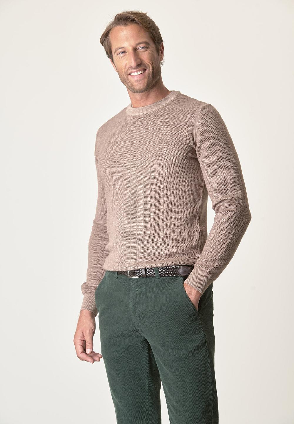 Angelico Girocollo beige nido d'ape lana merinos Vendita