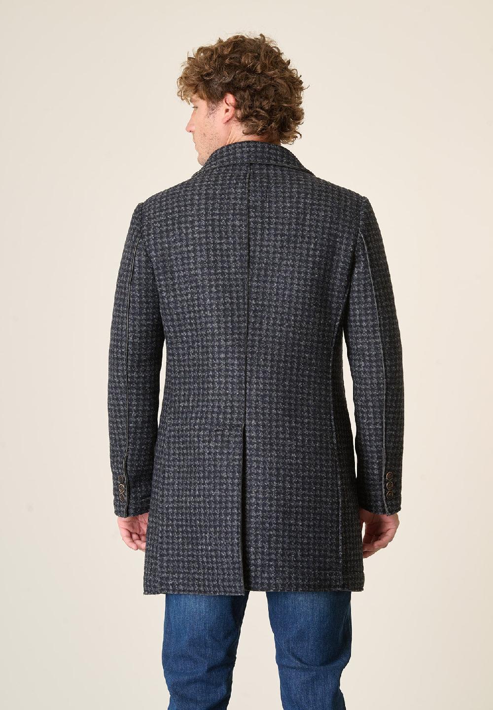 Angelico Cappotto blu grigio melange taglio vivo fantasia Pied de Poule Sottocosto