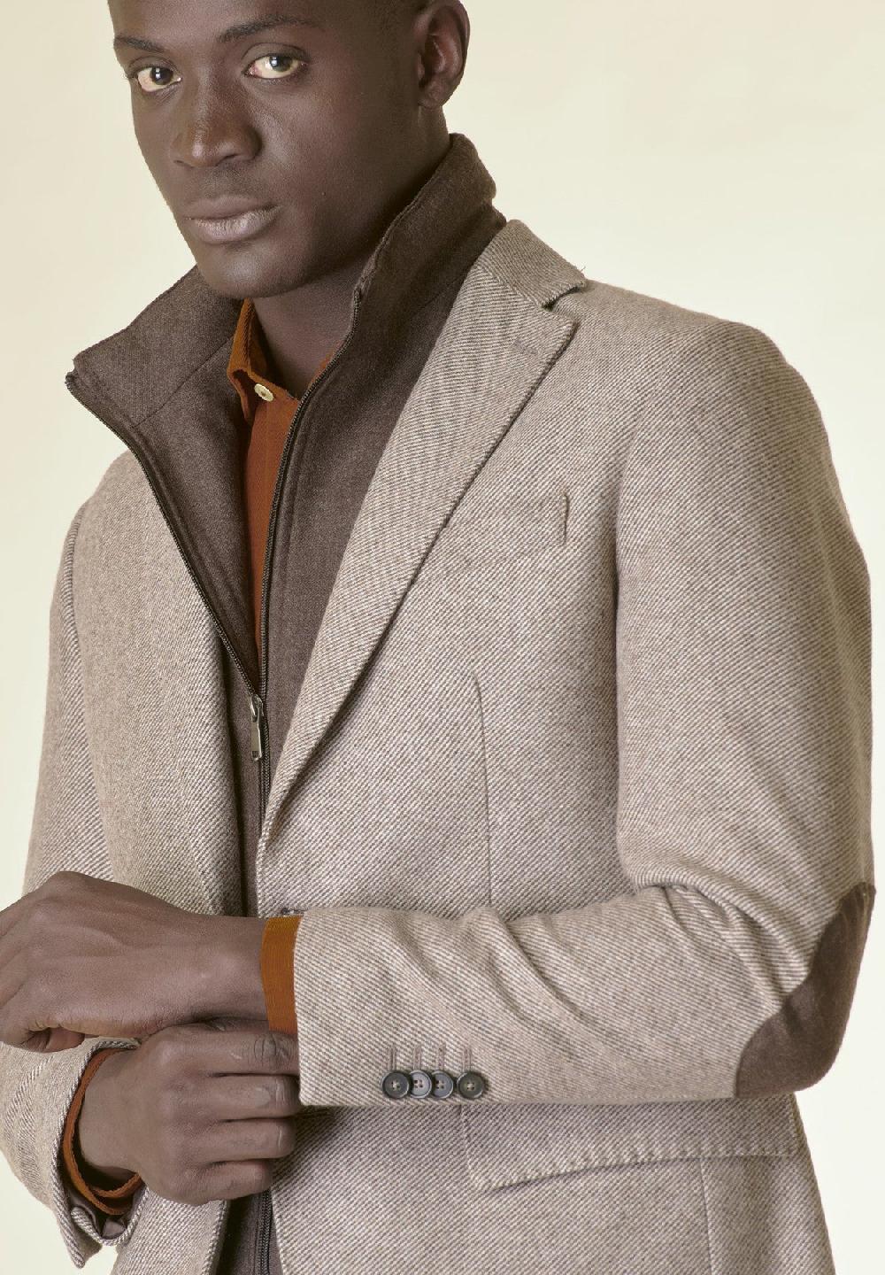 Angelico Giacca beige lana pettorina e toppe custom fit Convenienza