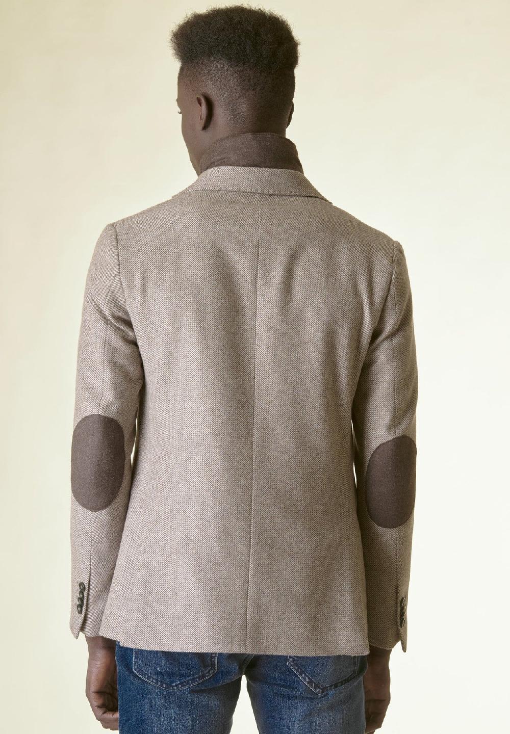 Angelico Giacca beige lana pettorina e toppe custom fit Convenienza
