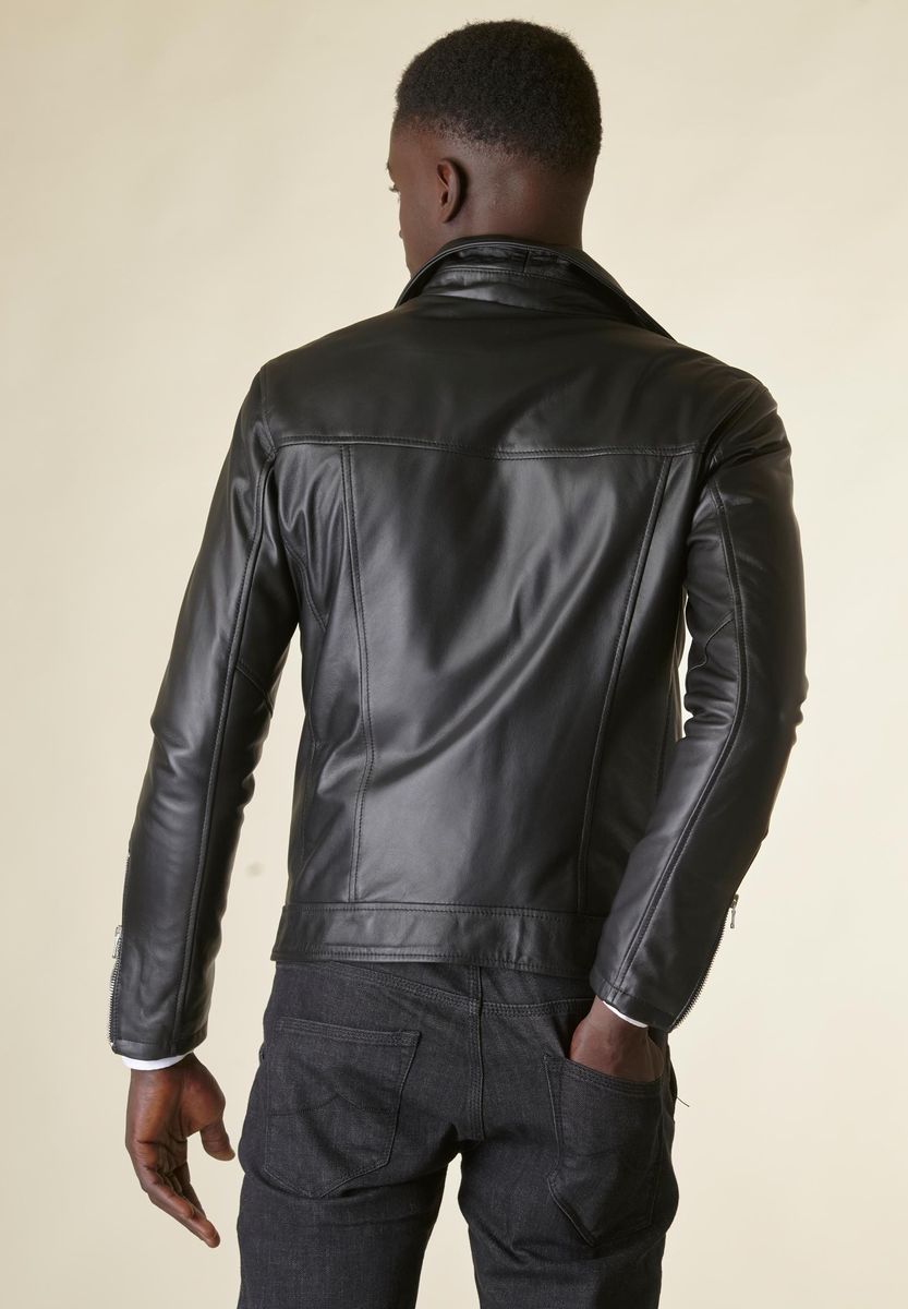 Angelico Giubbotto Chiodo nero biker nappa Novità