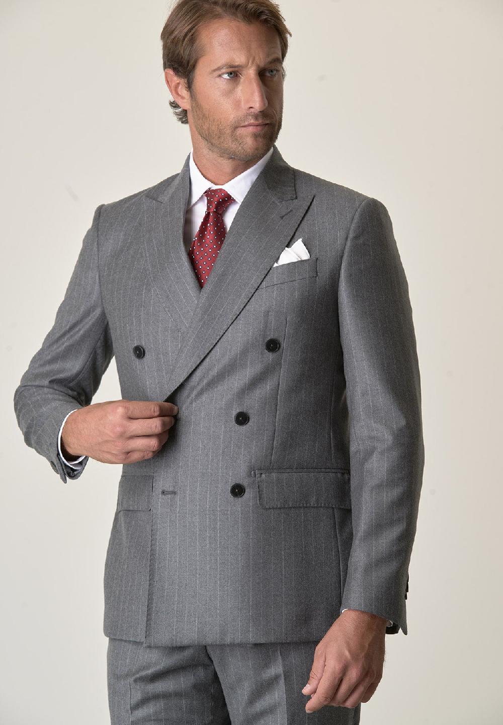 Angelico Abito grigio gessato doppiopetto flanella lana vergine custom fit Outlet