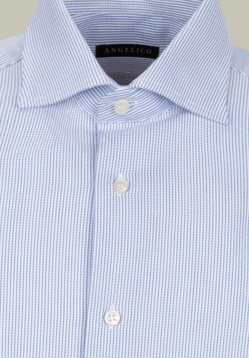 Angelico Camicia bianca-blu armatura rigata slim Vendita Economica