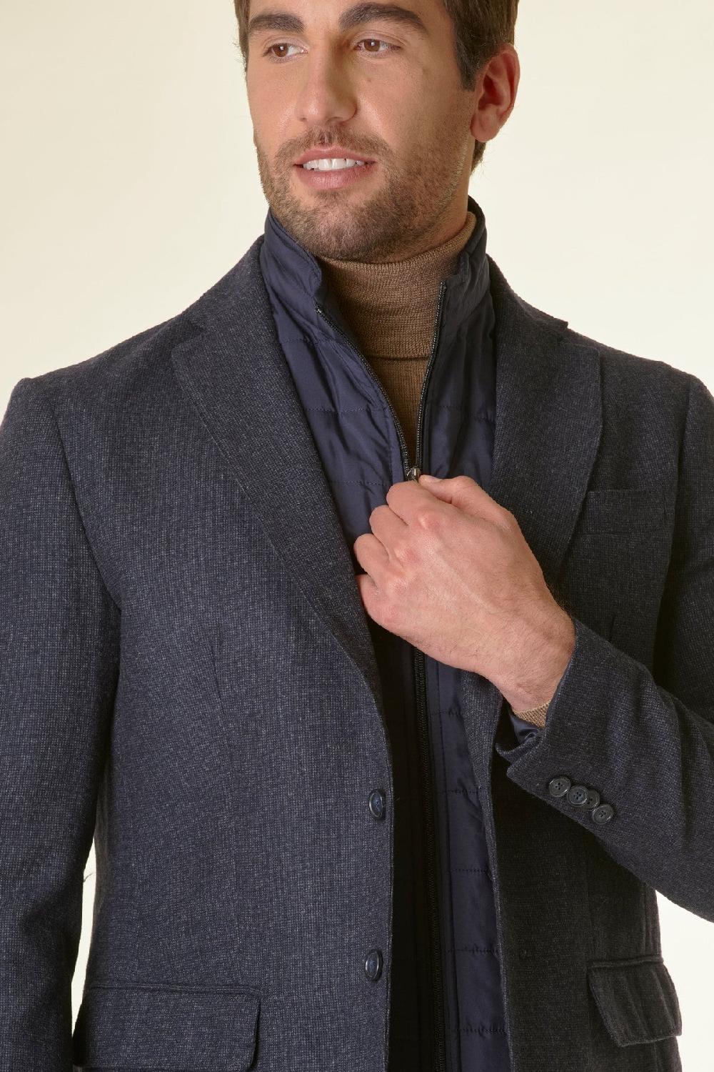 Angelico Giacca blu melange lana-cashmere pettorina custom Spedizione Gratuita