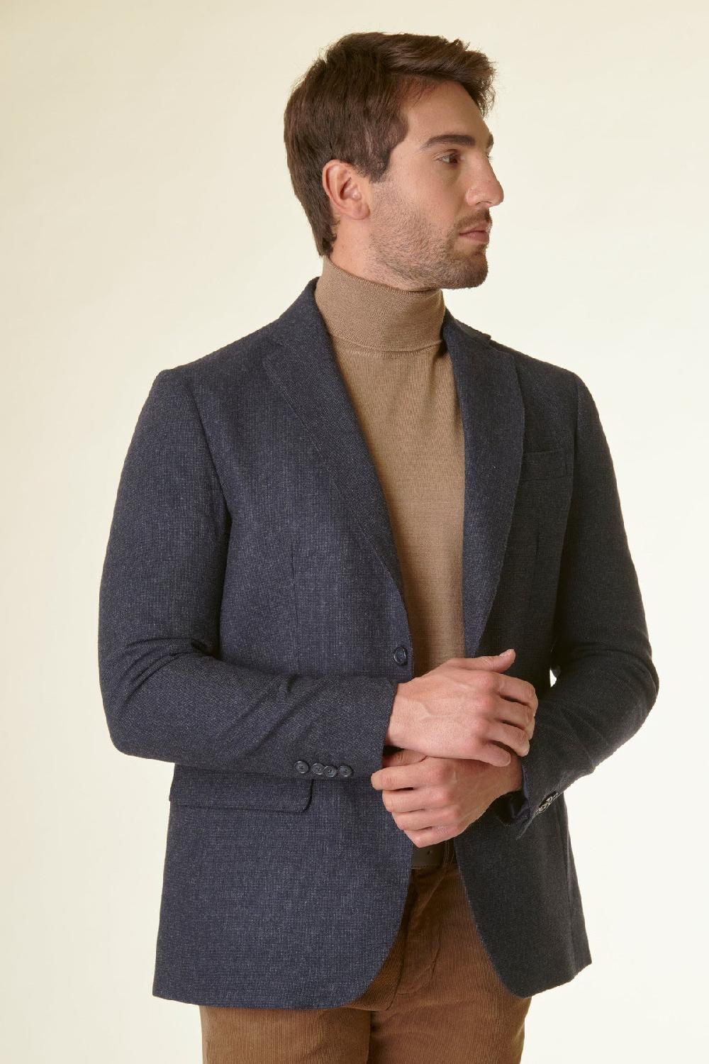 Angelico Giacca blu melange lana-cashmere pettorina custom Spedizione Gratuita