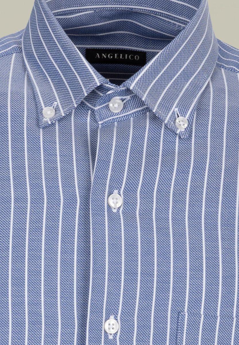 Angelico Camicia blu chiaro gessata bianca BD regular fit Sottocosto