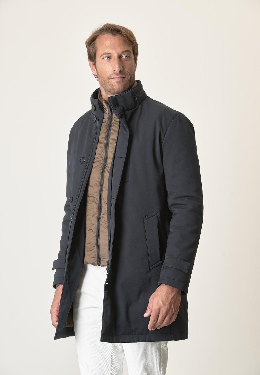 Angelico Cappotto tecnico blu trama leggera impermeabile In Vendita