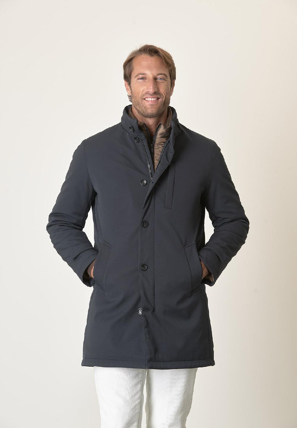 Angelico Cappotto tecnico blu trama leggera impermeabile In Vendita