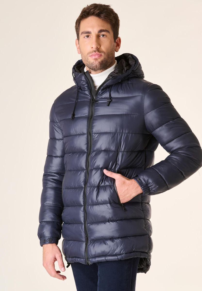Angelico Giaccone blu lungo trapuntato cappuccio anorak Vendite Flash