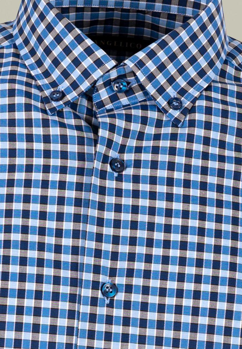 Angelico Camicia azzurro-blu quadretto BD slim In Saldo