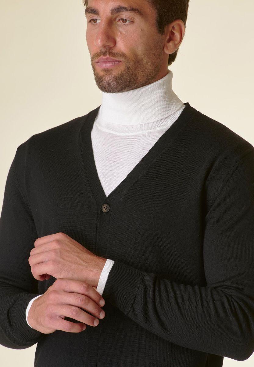 Angelico Cardigan nero bottoni merino Lana Gatto Italy