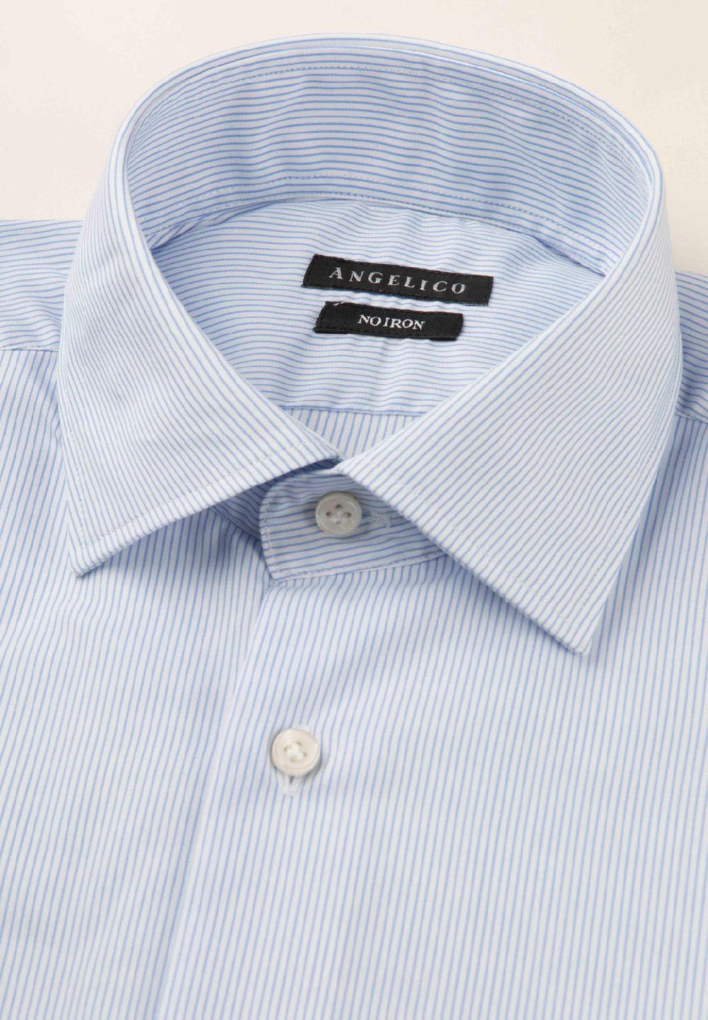 Angelico Camicia bianca azzurra rigata cotone no-stiro custom fit Affare Del Giorno