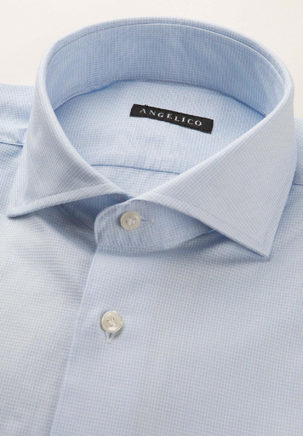 Angelico Camicia bianco azzurra microdisegno cotone slim fit Sottocosto