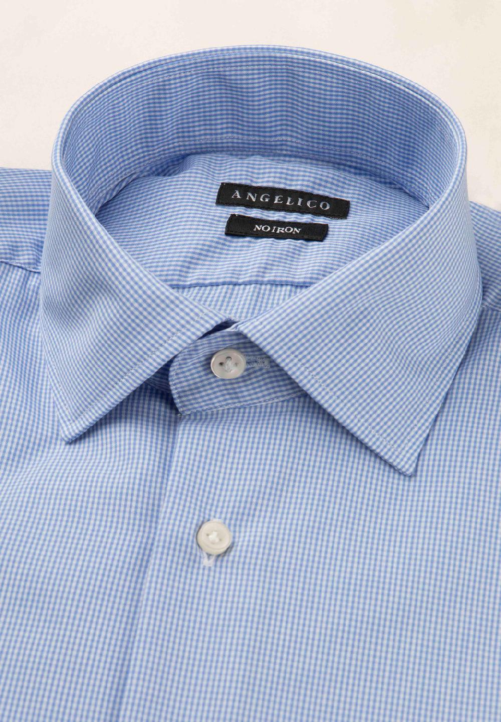 Angelico Camicia bianca azzurra vichy cotone no-stiro custom fit Convenienza