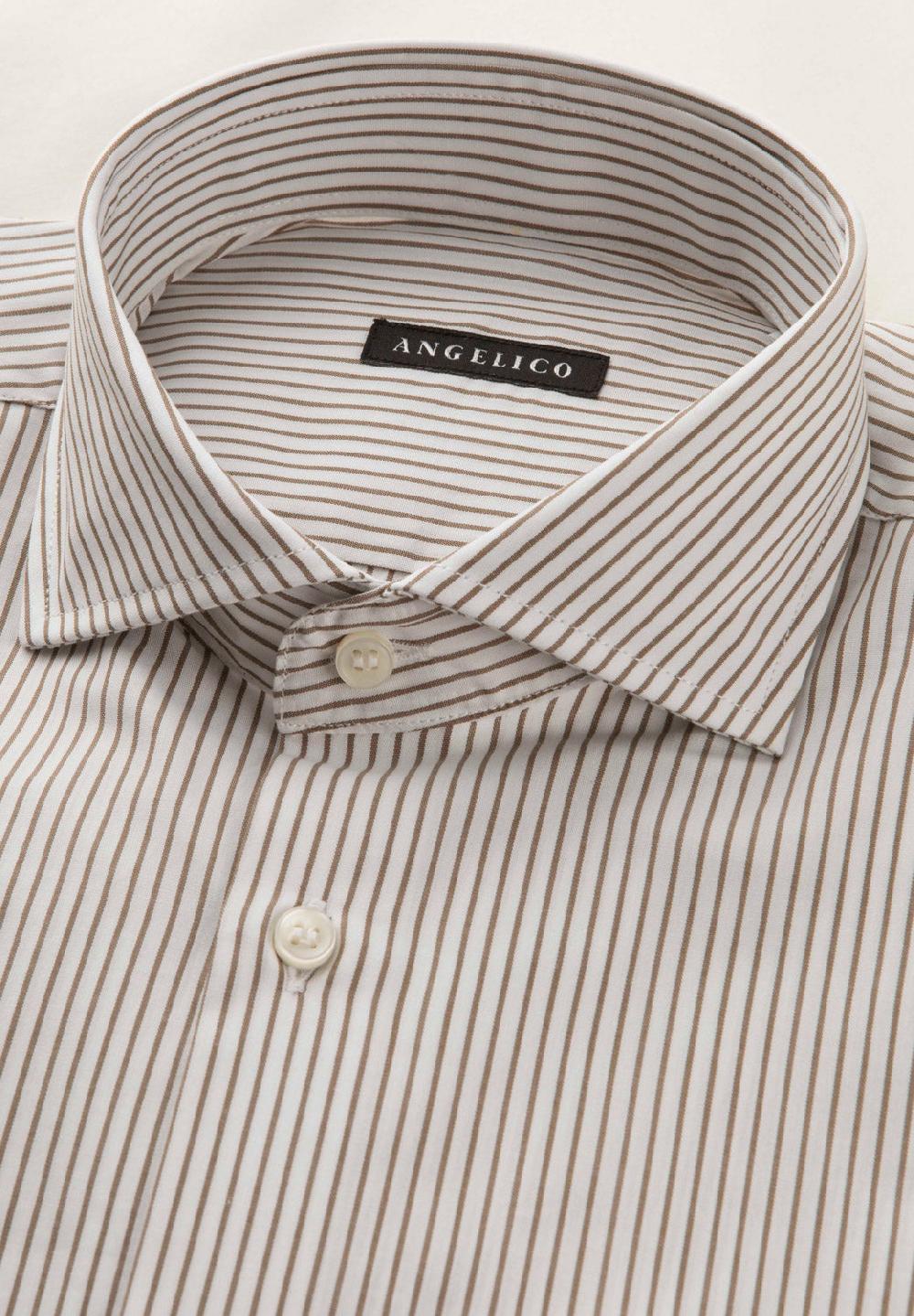 Angelico Camicia bianco marrone rigata cotone regular fit Novità