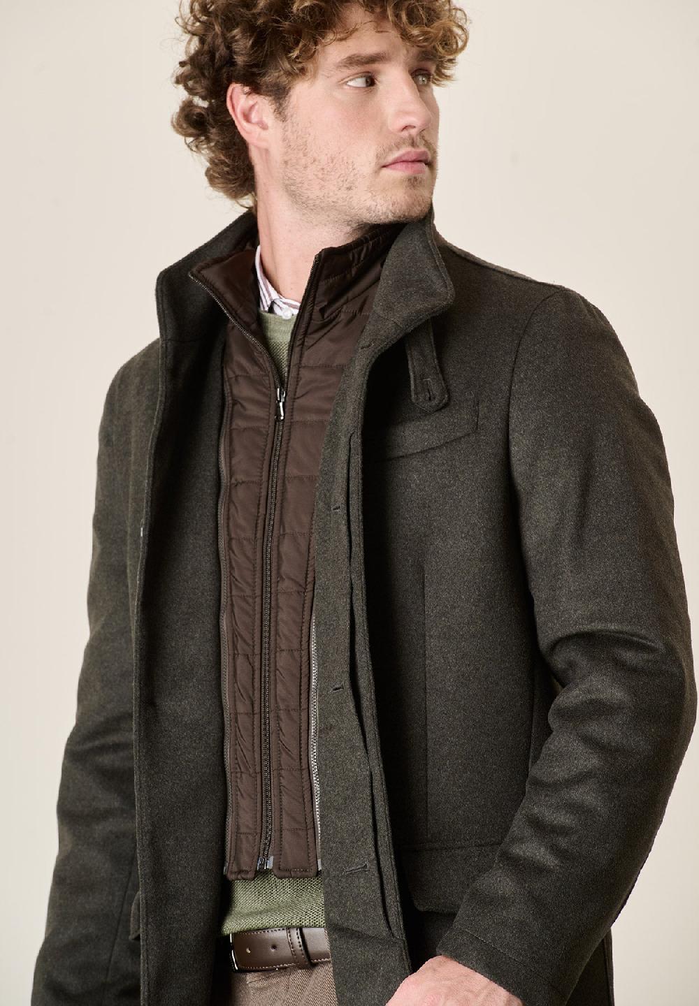 Angelico Cappotto verde misto cashmere collo coreano pettorina staccabile Economico