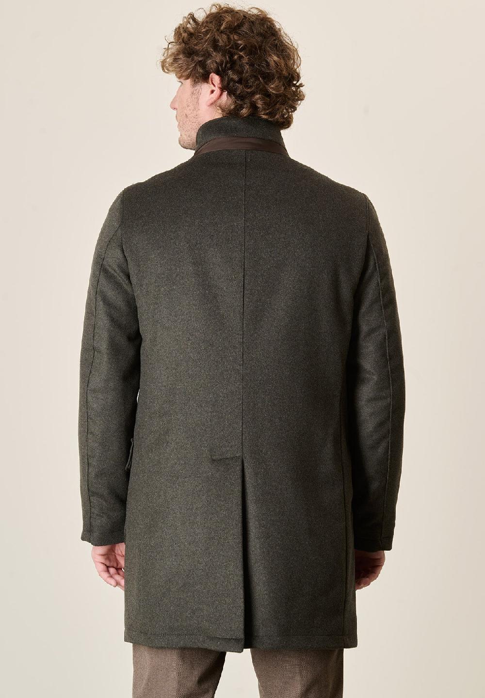 Angelico Cappotto verde misto cashmere collo coreano pettorina staccabile Economico