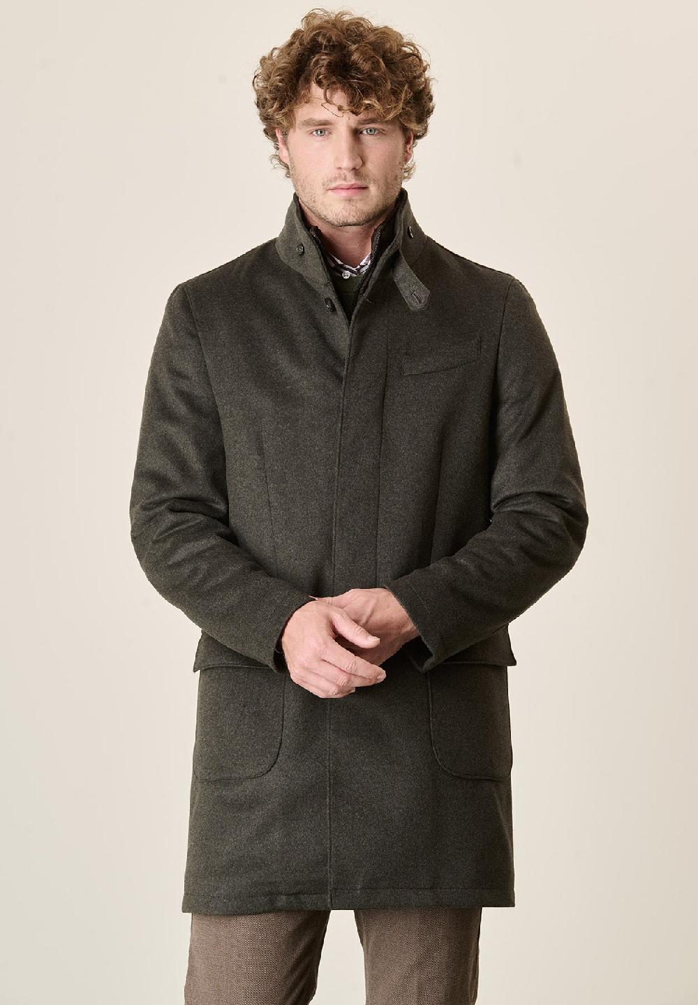 Angelico Cappotto verde misto cashmere collo coreano pettorina staccabile Economico