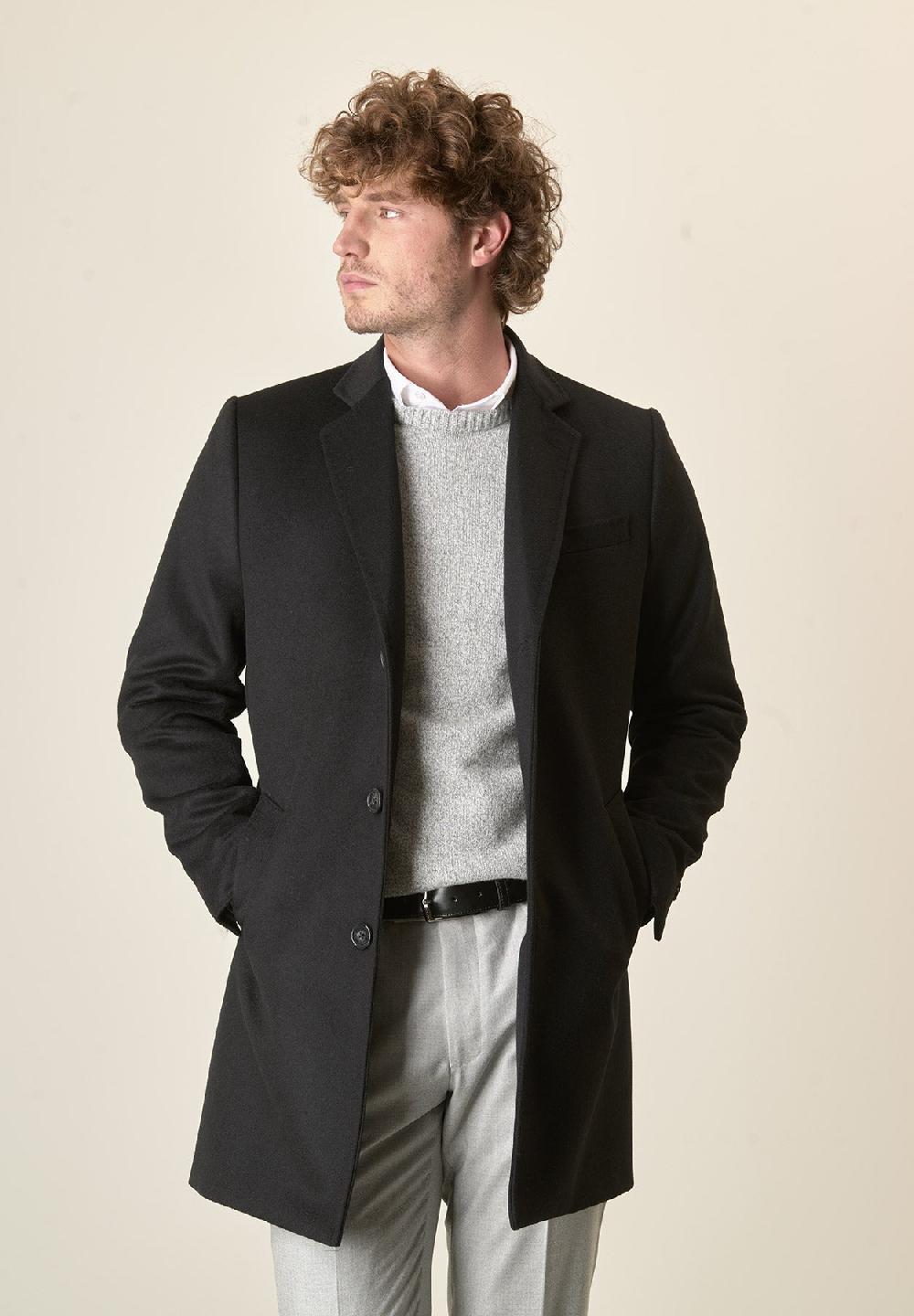 Angelico Cappotto nero misto cashmere pettorina staccabile Outlet
