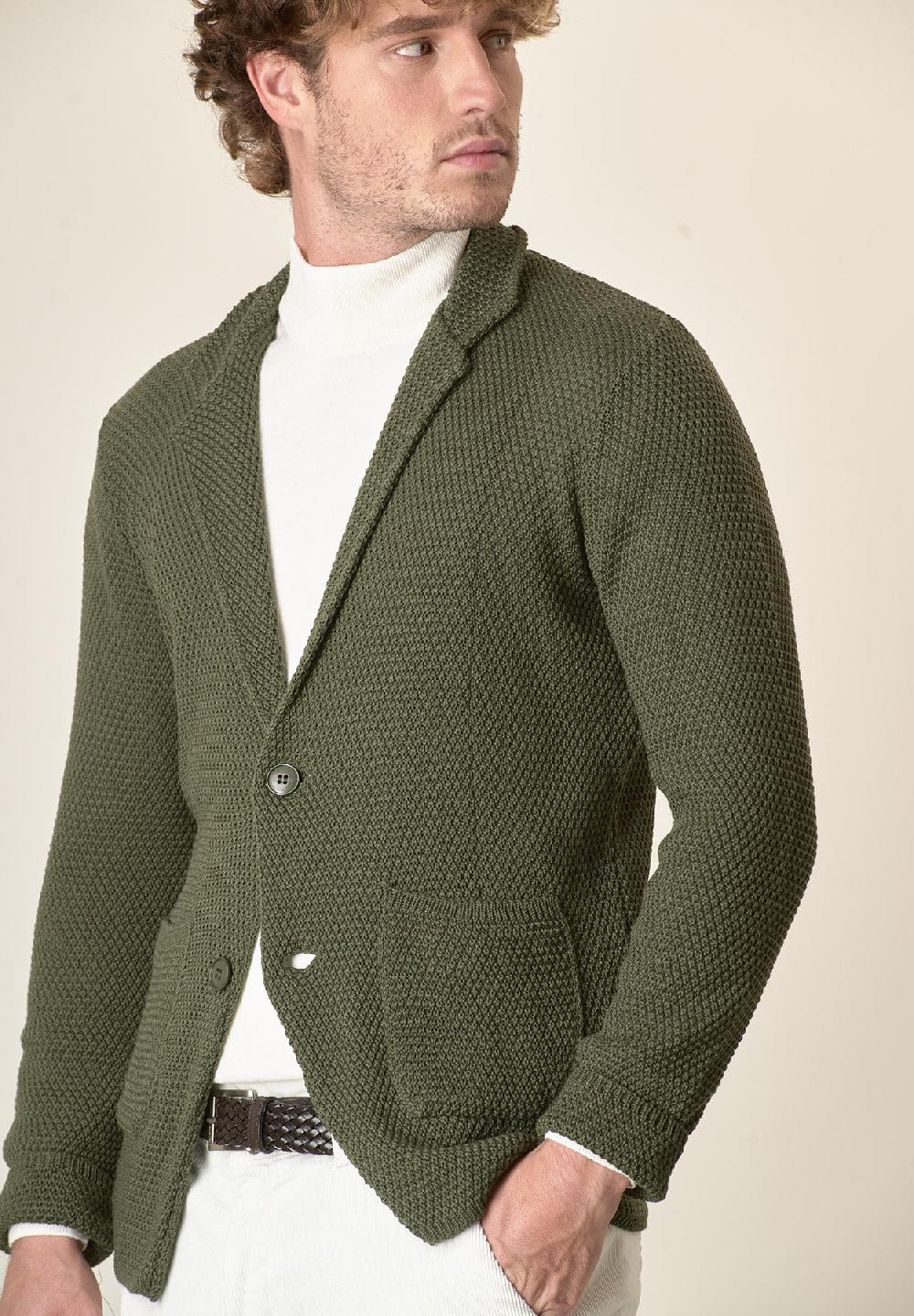 Angelico Giacca maglia verde misto lana grana di riso In Saldo