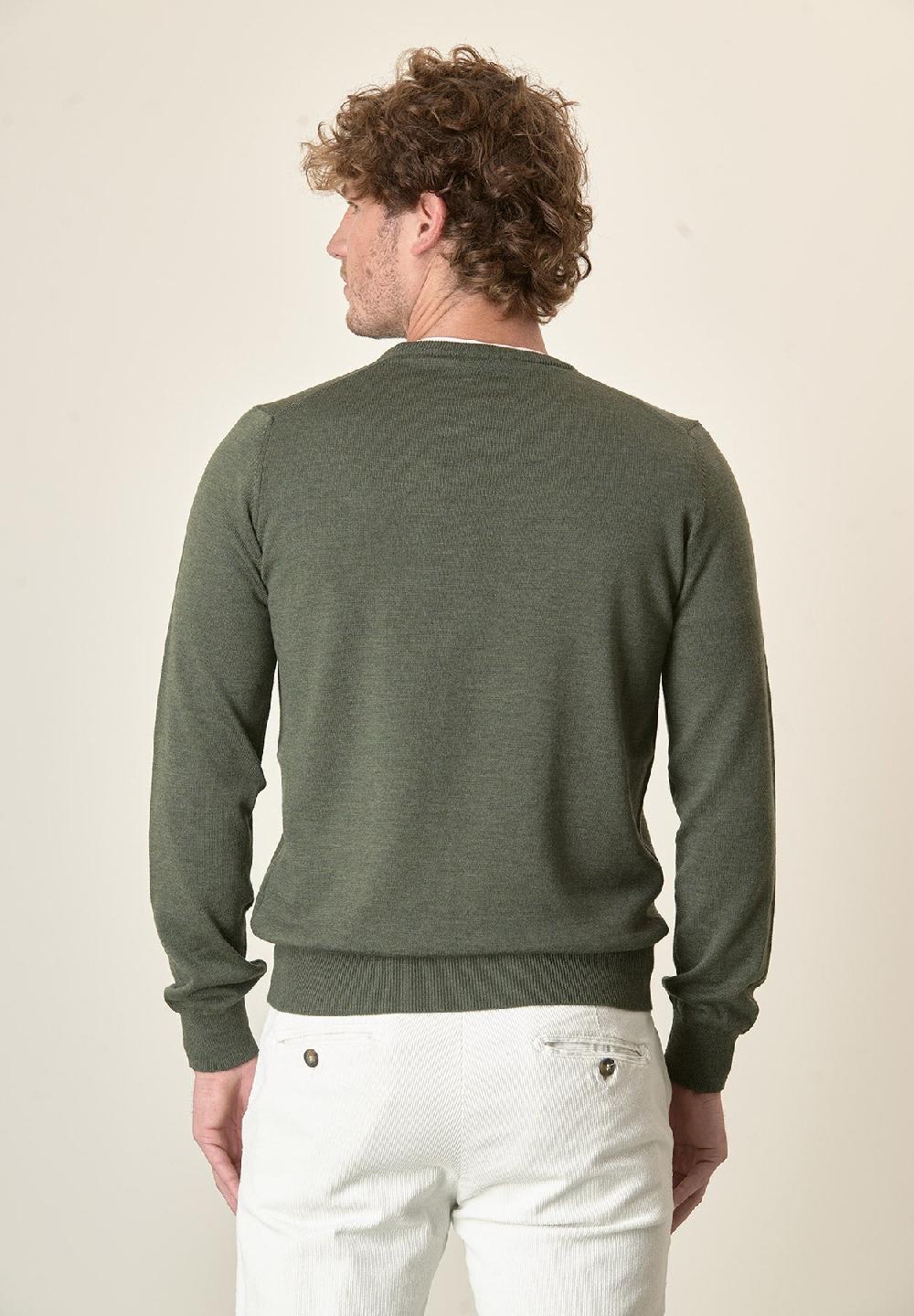 Angelico Girocollo verde kaki lana merinos extrafine In Linea