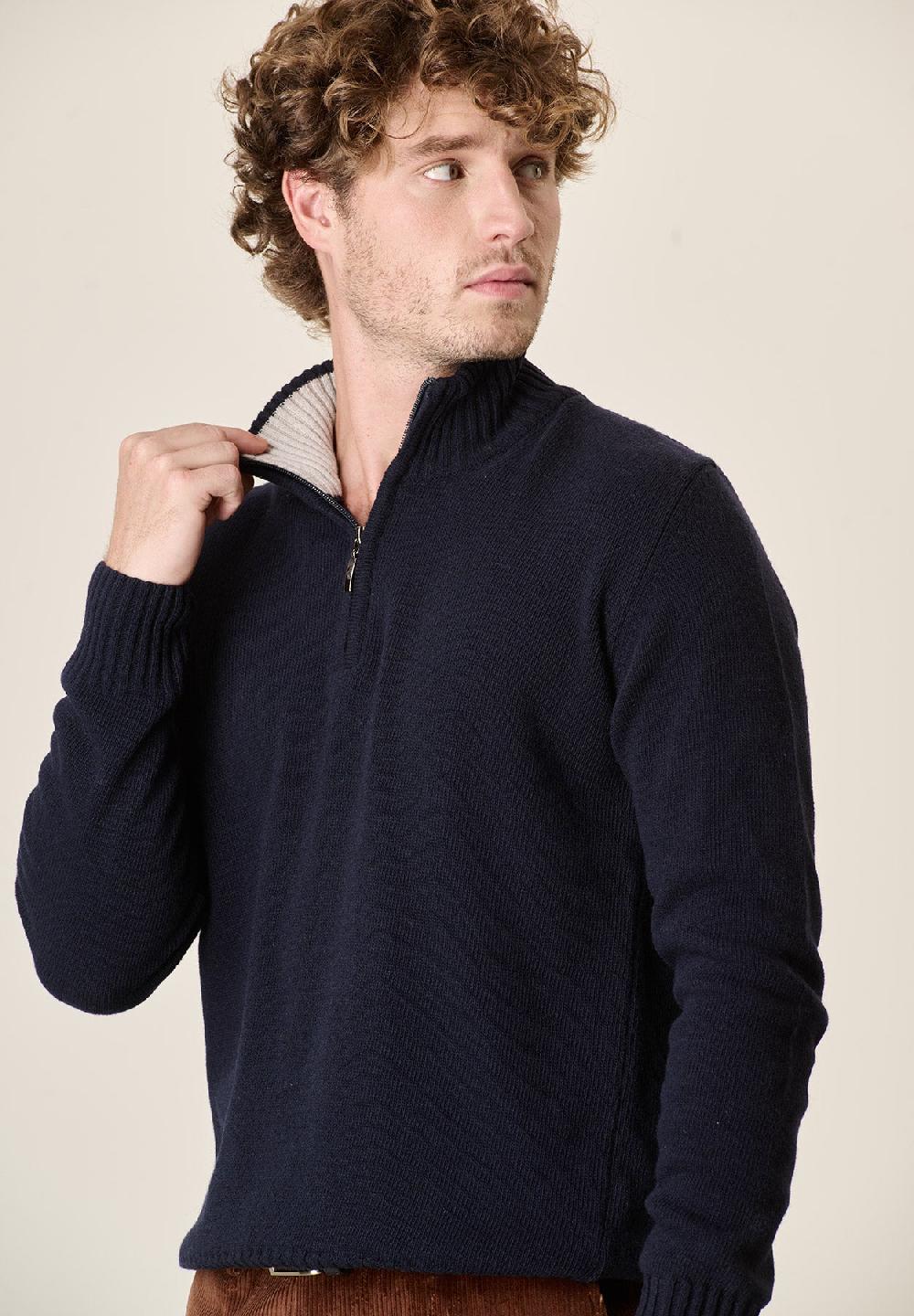 Angelico Lupetto zip blu navy misto lana Spedizione Gratuita