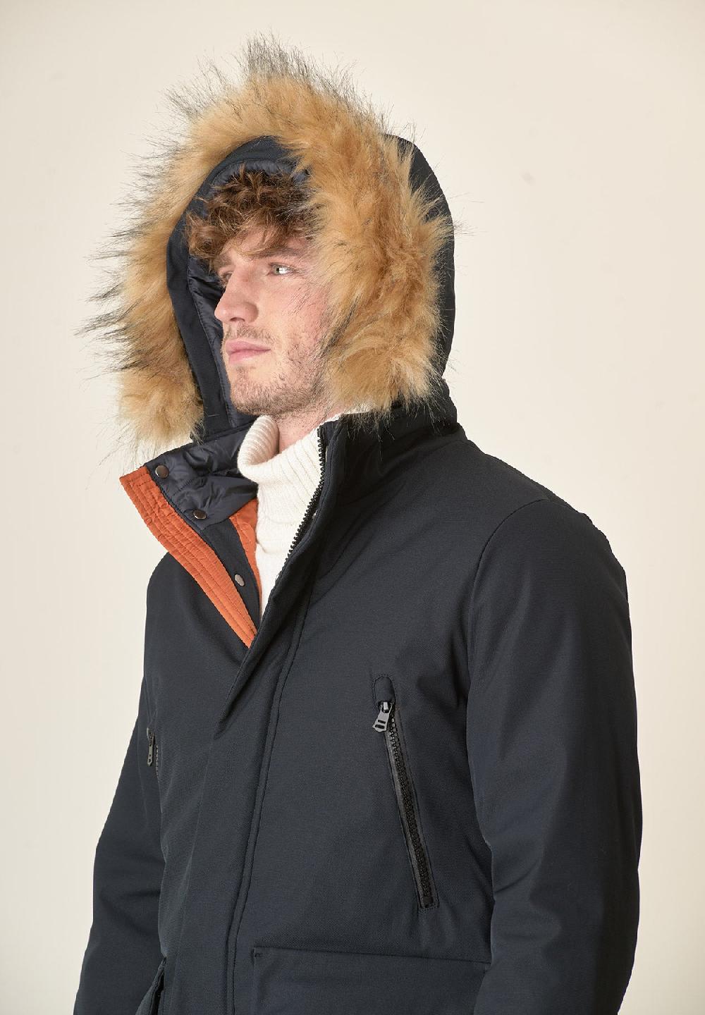 Angelico Parka blu navy pelliccia staccabile Negozi Online