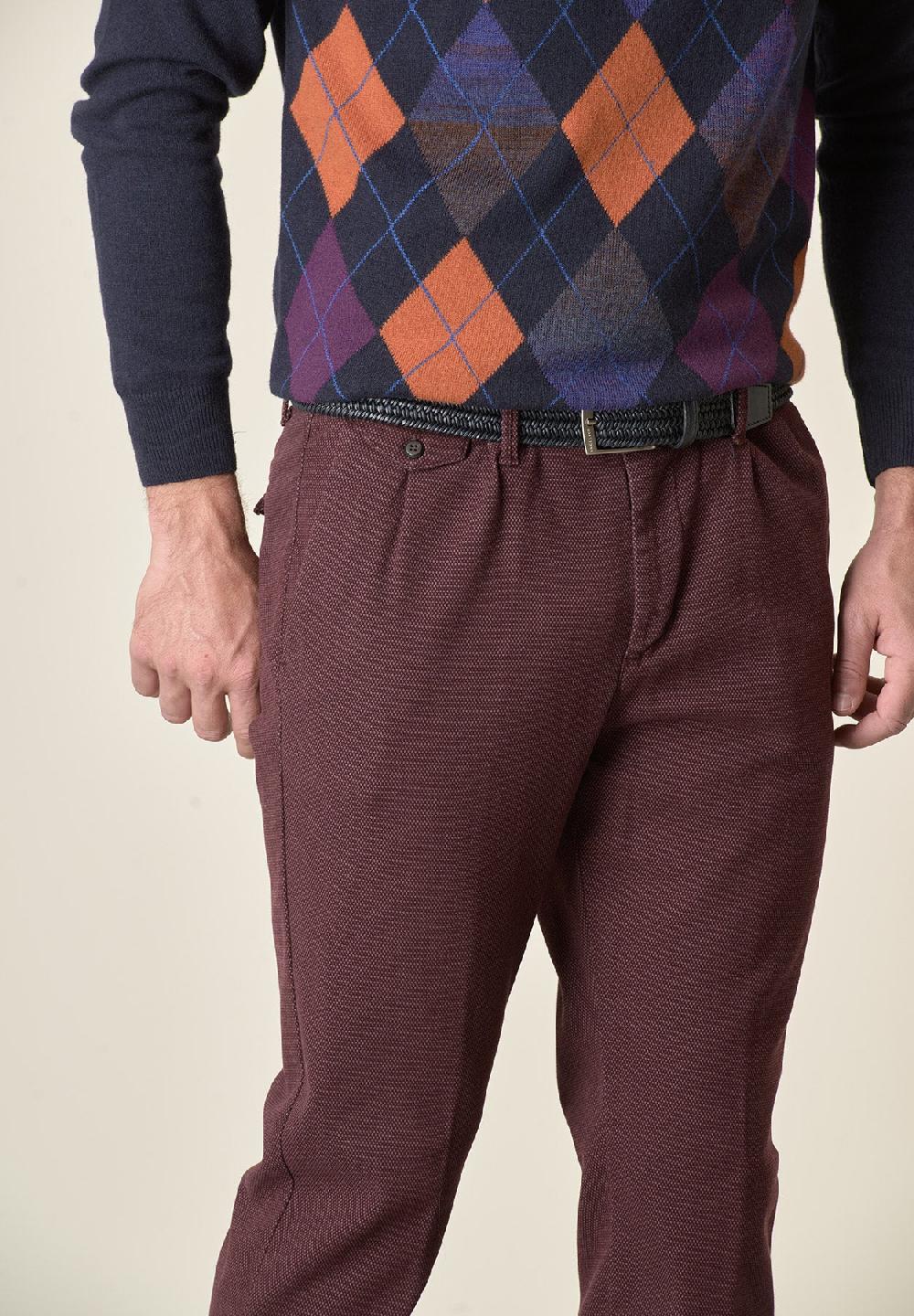 Angelico Pantalone vinaccia microdisegno doppia pinces slim fit Promozione Limitata