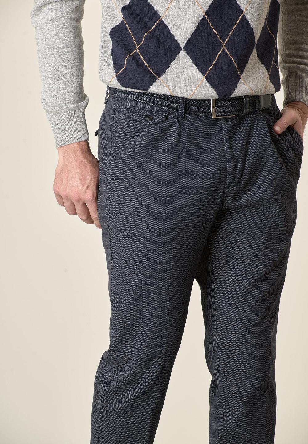 Angelico Pantalone blu microdisegno doppia pinces slim fit Fino Al -60%