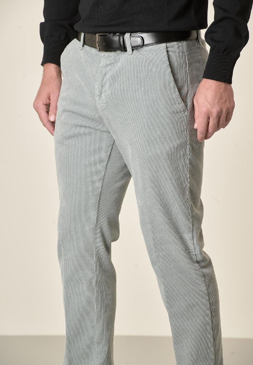 Angelico Pantalone grigio perla velluto cotone stretch slim fit Presa