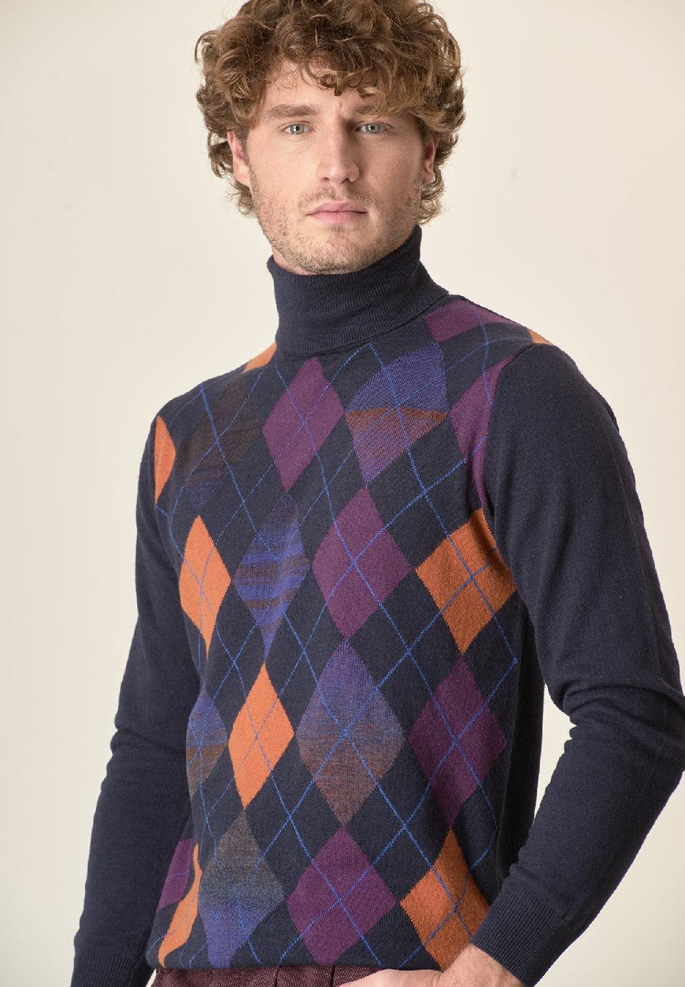Angelico Dolcevita blu motivo rombi misto cashmere Hotsell